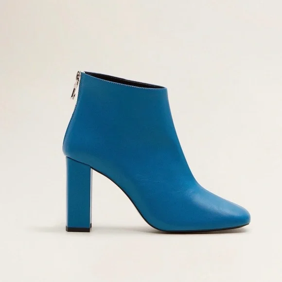 Mango Shoes Mango Square Toe Blue Leather Boots Booties